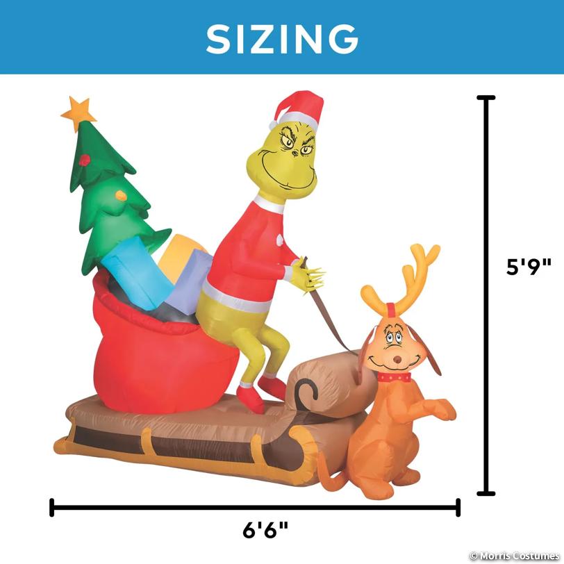 Airblown® Grinch and Max With Sleigh 78" Inflatable Christmas Outdoor Yard Decor