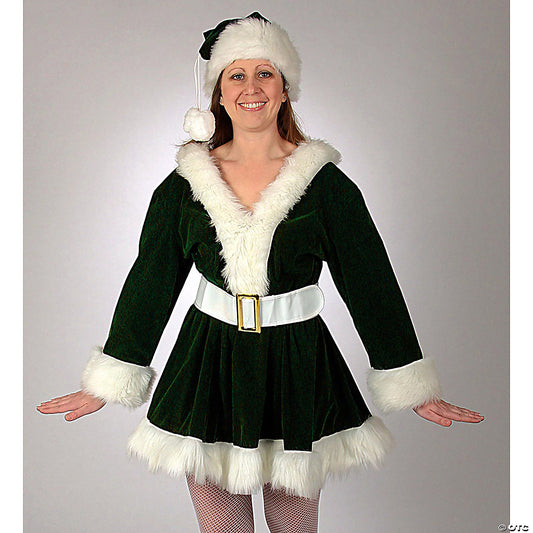 Adult Women’s Green Velvet Perky Pixie Mrs. Clause Dress Costume - Medium
