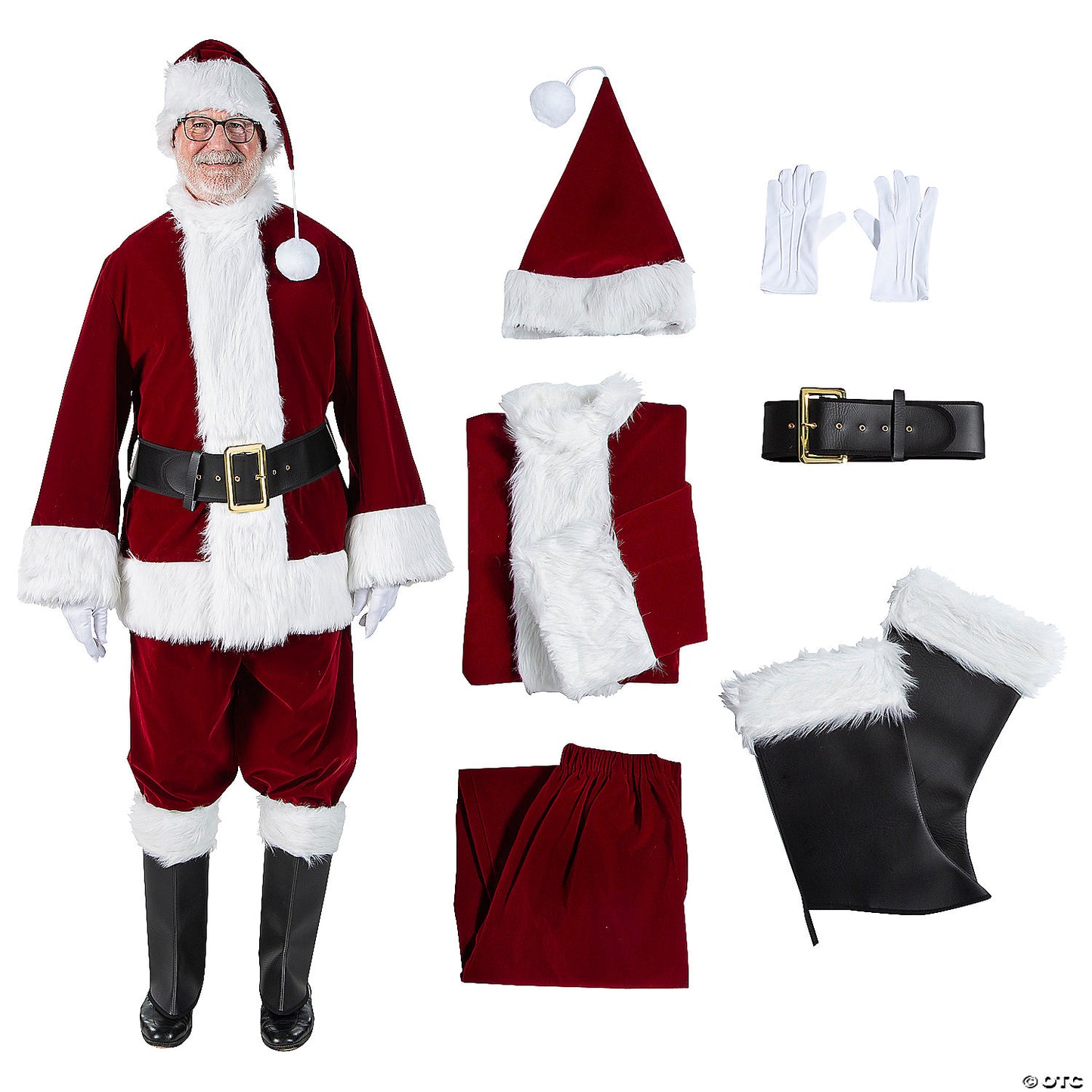 Men's Burgundy Velvet Santa Suit Costume - XL