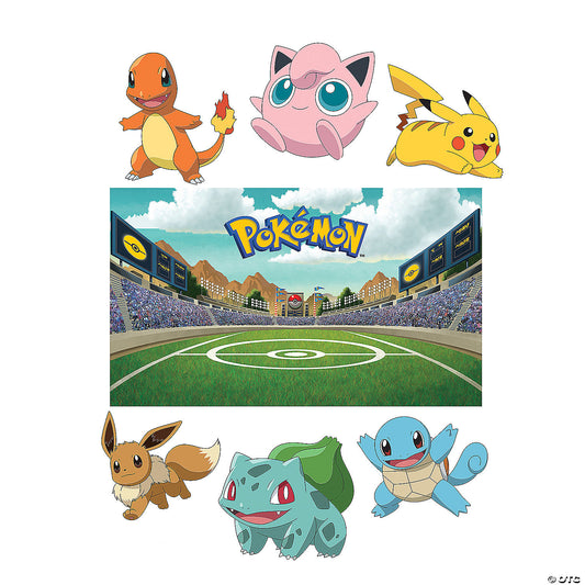 Pokemon Trunk-or-Treat kit cutouts: Charmander, Jigglypuff, Pikachu, Eevee, Bulbasaur, Squirtle and a stadium backdrop
