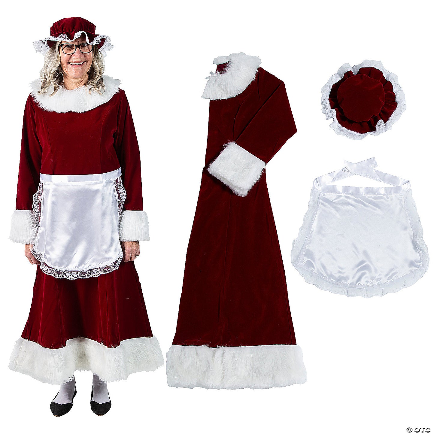 Women's Burgundy Velvet Mrs. Claus Dress Costume - XL