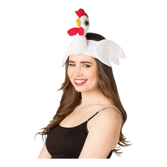 Adult chicken headband costume accessory with a soft plush chicken on top