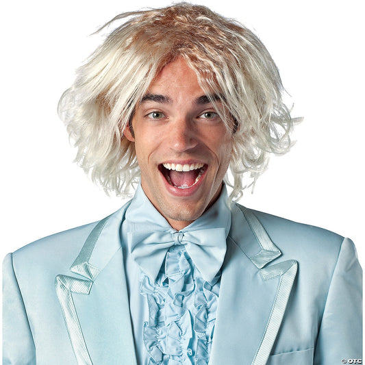 Adult goof ball wig, a large blonde costume wig on a white background