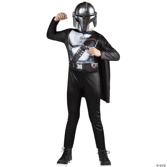 Kids Star Wars The Mandalorian costume with printed jumpsuit, cape, and molded mask