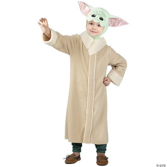 Toddler Star Wars The Mandalorian Grogu costume with green robe and fabric headpiece