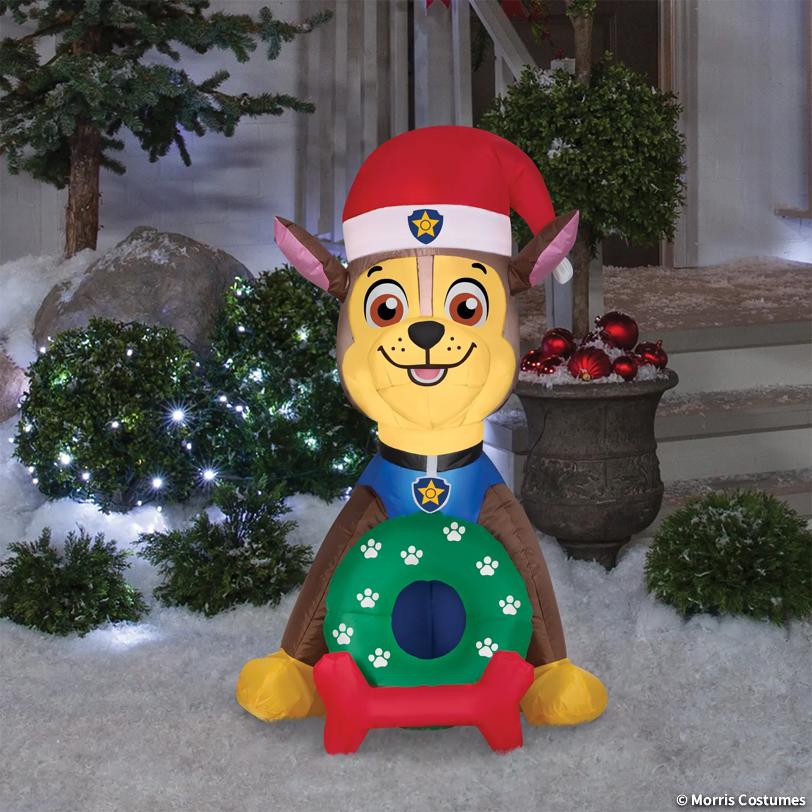 3 Ft. Blow-Up Inflatable PAW Patrol Chase Wearing Santa Hat with Built-In LED Lights Outdoor Yard Decoration