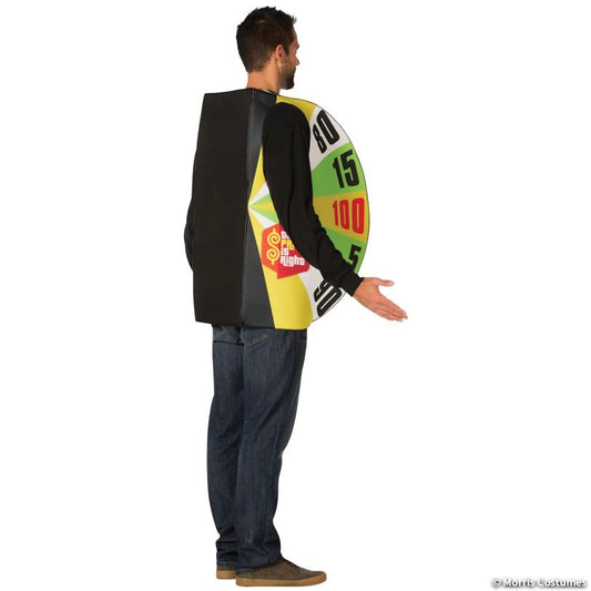 Side view of The Price Is Right Big Wheel tunic showing wheel print and black back panel