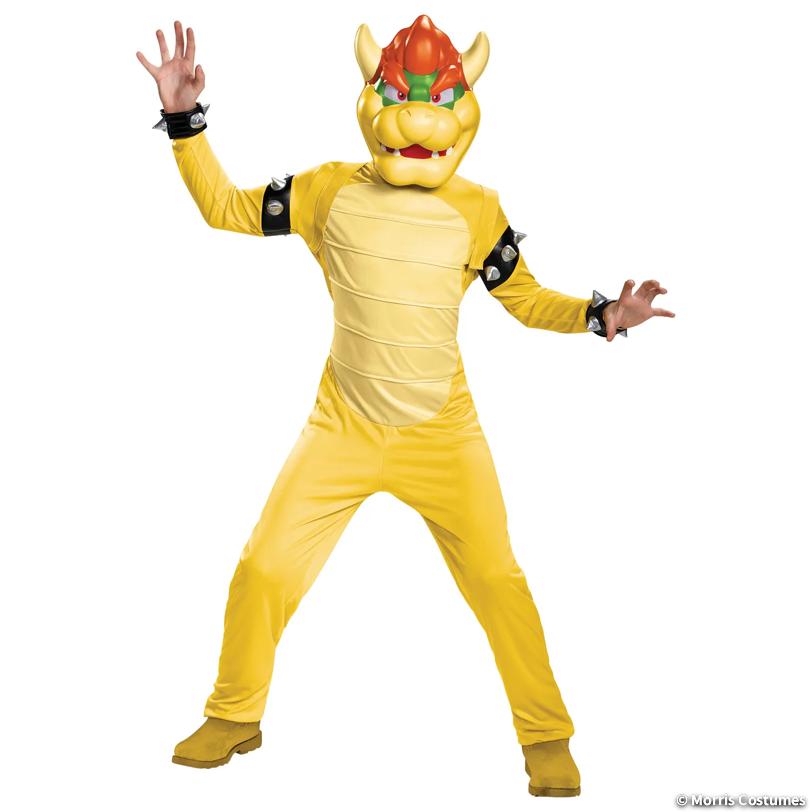 Back view of the Bowser costume showing the inflatable green spiked shell and tail