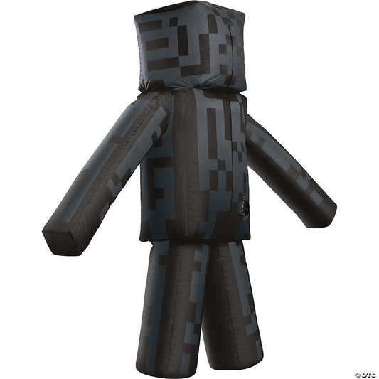Back view of the inflatable Minecraft Enderman kids costume showing pixel pattern and fan