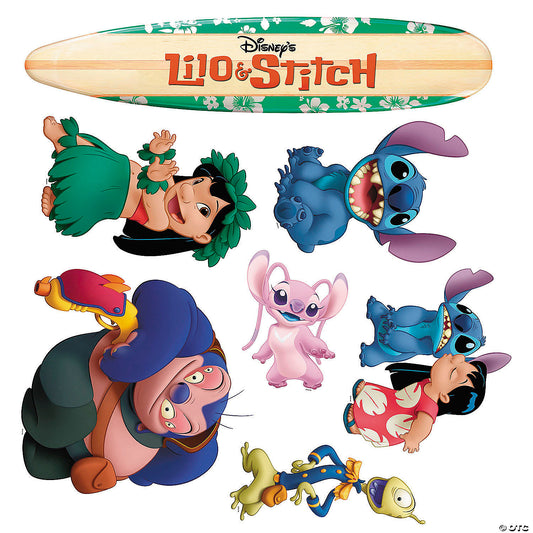 Disney's Lilo & Stitch Treat Your Trunk kit pieces: surfboard logo, Lilo, Stitch, Angel, Jumba and Pleakley cut-outs