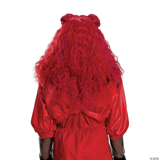 Back view of the Descendants 4 Red wig showing long red wavy hair and two braided buns