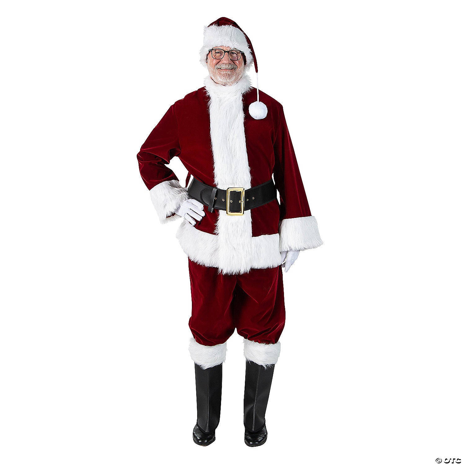 Men's Burgundy Velvet Santa Suit Costume - XXXL