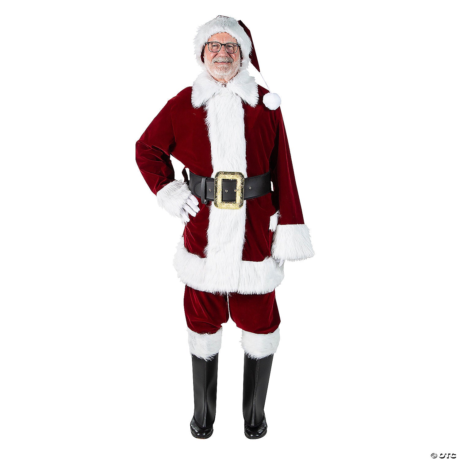 Men's Burgundy Velvet Santa Suit with Overalls Costume - XL