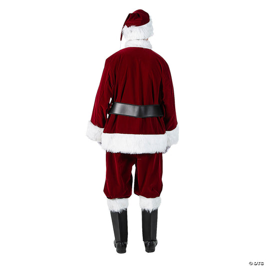 Men's Burgundy Velvet Santa Suit with Overalls Costume — view 2