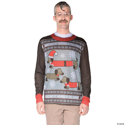Ugly Christmas Sweater Wiener Wonderland Men's T-Shirt Costume - Medium