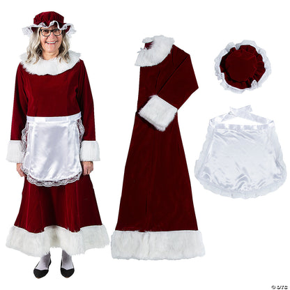 Women's Burgundy Velvet Mrs. Claus Dress Costume - XL